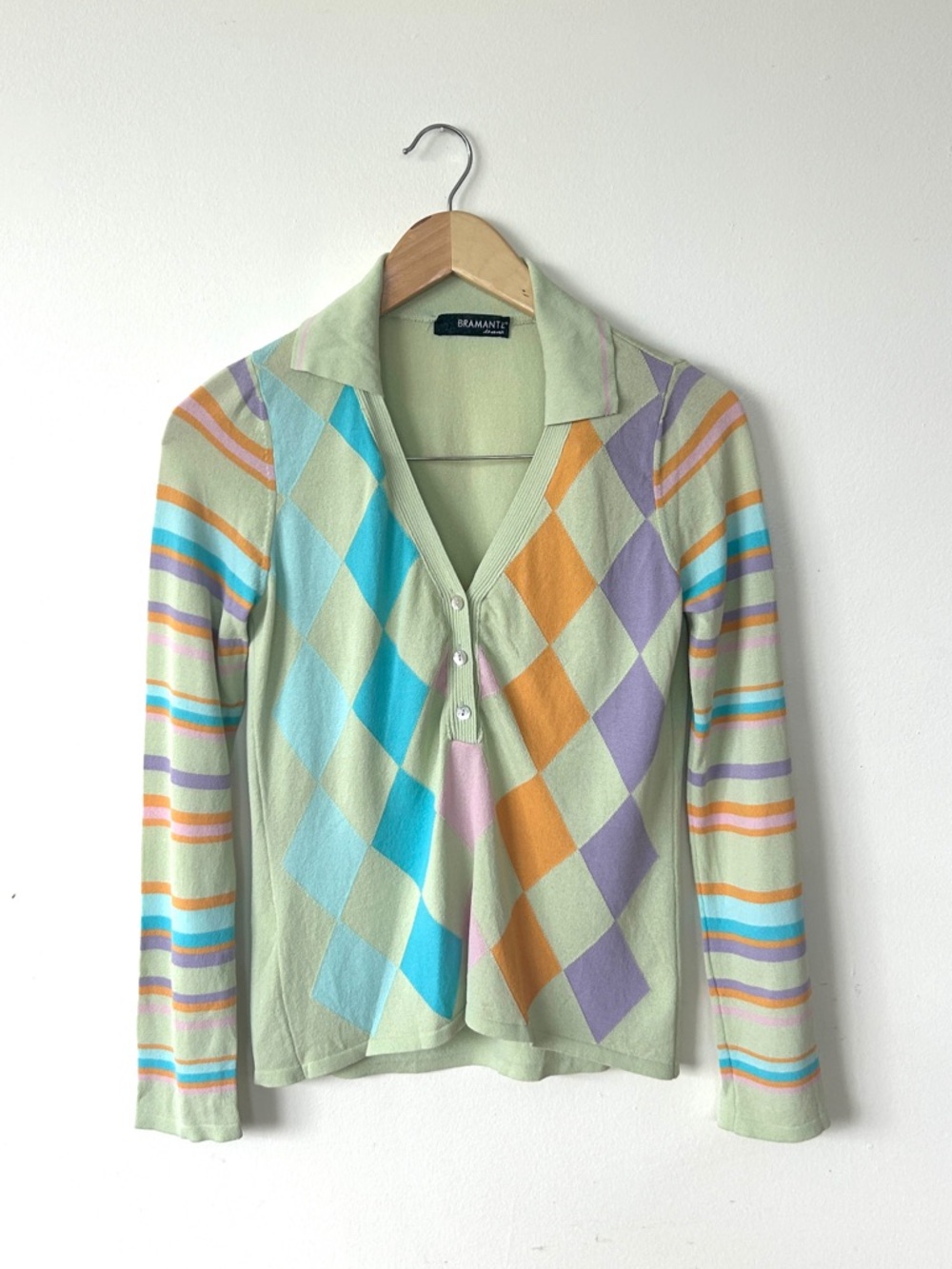 Pastel Argyle Collared Top - Mint with Pastel Multi